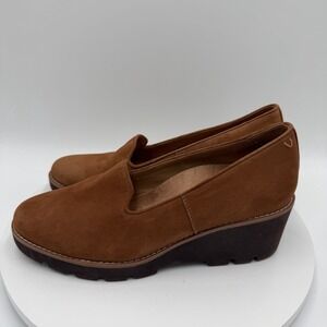 Vionic Willa Wedge Loafers Toffee Leather Suede Round Toe Slip On Shoes Size 9.5